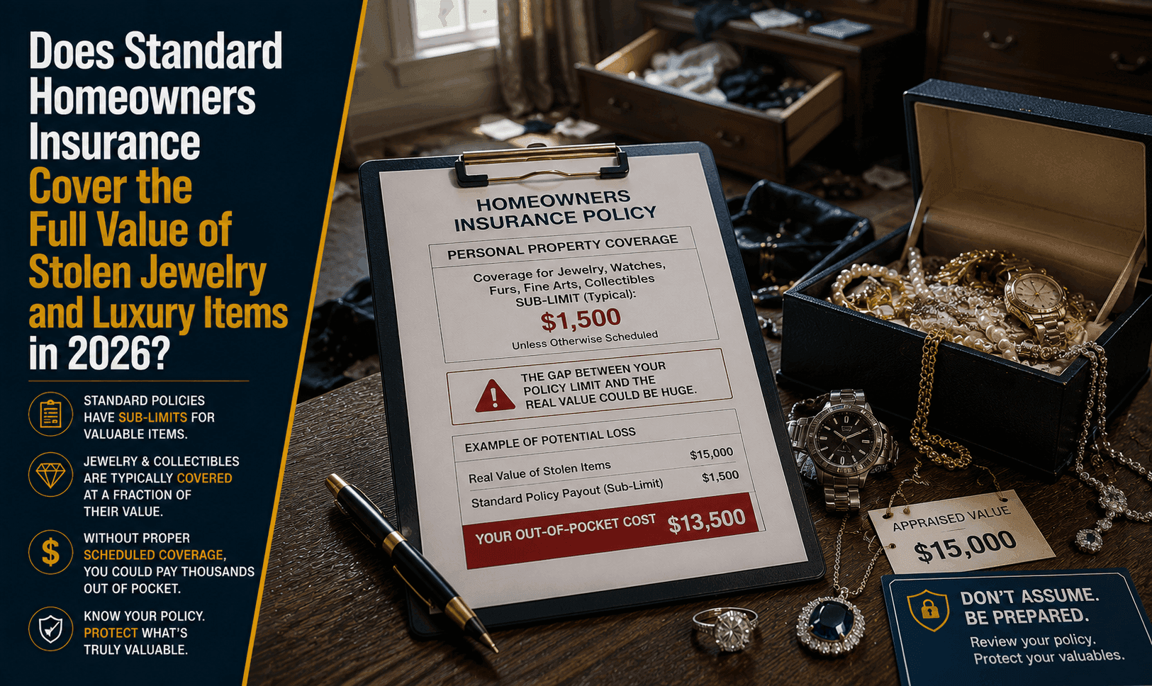 Does Homeowners Insurance Cover Stolen Jewelry & Luxury Goods? (2026)